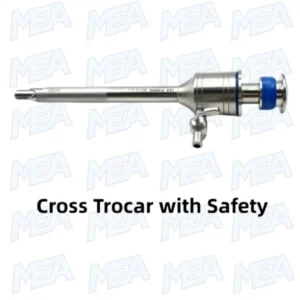 Cross trocar with safety mechanism for laparoscopic surgery featuring magnetic cross spring design