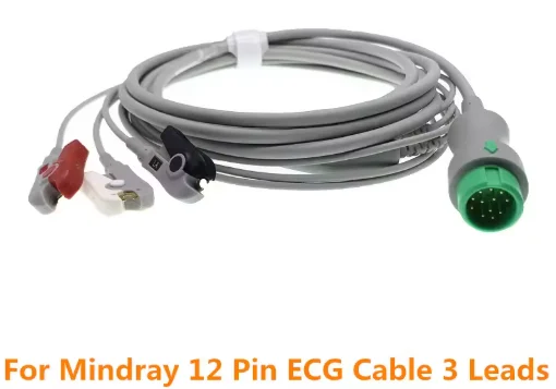 ECG Cable 12 Pin For Mindray One Piece 5 Leadwires And 3 Leads Snap OR Grabber AHA Standard Veterinary Clip Beneview T5 T6 T8 4 Mindray 3 Leads Grabber AHA ECG Cable for BeneView T5 T6 T8 Patient Monitors