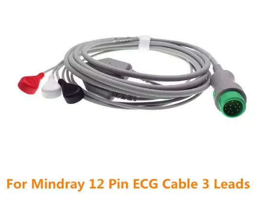 ECG Cable 12 Pin For Mindray One Piece 5 Leadwires And 3 Leads Snap OR Grabber AHA Standard Veterinary Clip Beneview T5 T6 T8 2 Mindray 3 Leads Snap AHA ECG Cable for BeneView T5 T6 T8 Patient Monitors