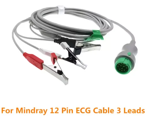 ECG Cable 12 Pin For Mindray One Piece 5 Leadwires And 3 Leads Snap OR Grabber AHA Standard Veterinary Clip Beneview T5 T6 T8 6 Mindray 3 Leads Veterinary Clip AHA ECG Cable for BeneView T5 T6 T8 Patient Monitors