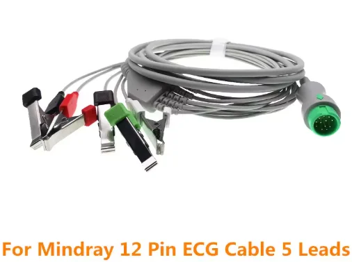 ECG Cable 12 Pin For Mindray One Piece 5 Leadwires And 3 Leads Snap OR Grabber AHA Standard Veterinary Clip Beneview T5 T6 T8 7 Mindray 5 Leads Veterinary Clip AHA ECG Cable for BeneView T5 T6 T8 Patient Monitors