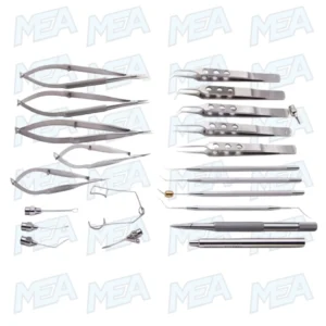 Ophthalmic cataract surgical instrument set 21-piece for eye microsurgery, autoclavable stainless steel instruments
