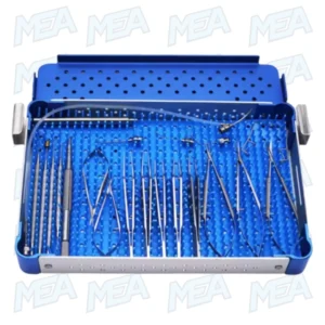 Steel metal storage box for ophthalmic cataract surgical instrument set, durable case for 21-piece eye microsurgery tools