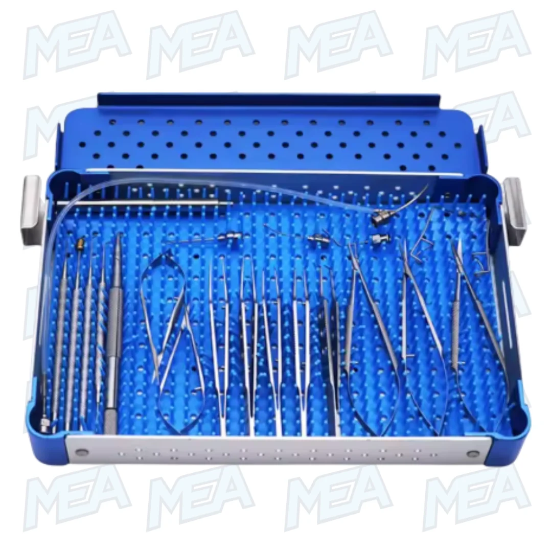 Ophthalmic Cataract Surgical Instrument Set, Pet Microsurgery Instrument Set 3 Steel metal storage box for ophthalmic cataract surgical instrument set, durable case for 21-piece eye microsurgery tools
