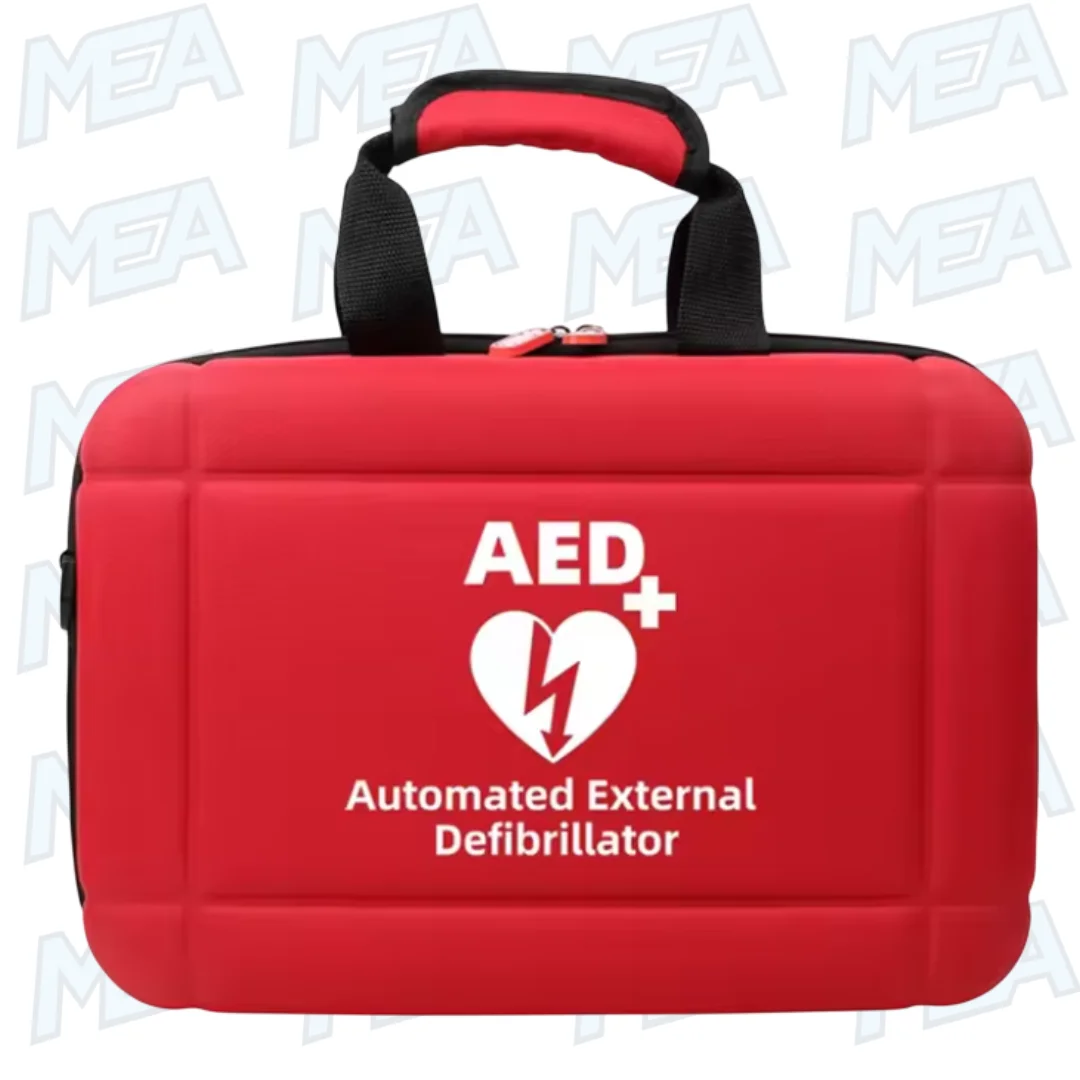 Portable AED Storage Bag Defibrillator Container First Aid Bags Emergency Kit Healthcare Protection For Camping Hiking Traveling 1 Portable AED storage bag with defibrillator inside, red and black first aid emergency kit for travel and outdoor use