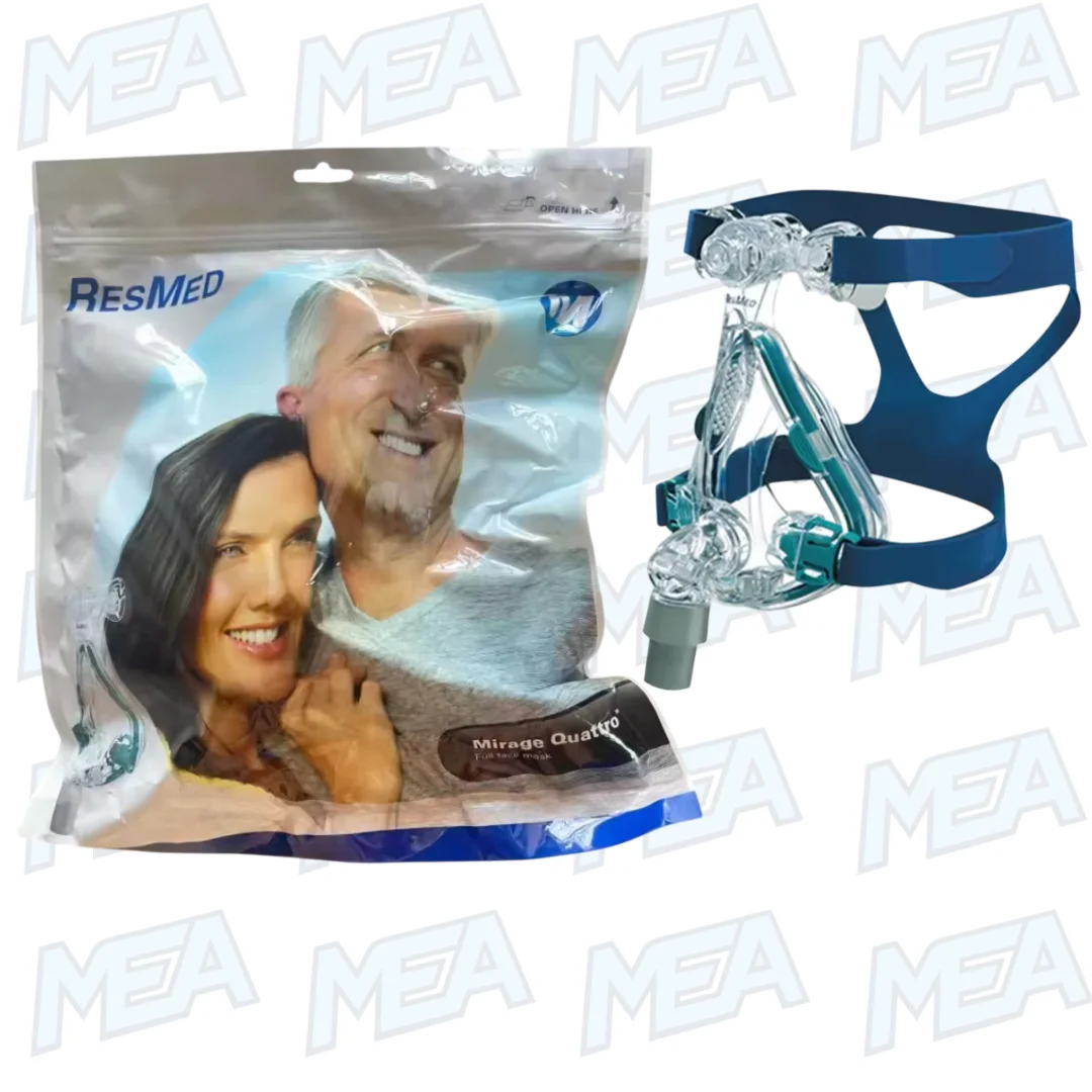 ResMed Mirage Quattro Full Face Nasal Mask Contains Frame, Silicone Pad, Headband, 2 Buckles 1 ResMed Mirage Quattro Full Face CPAP Mask with Silicone Cushion and Adjustable Headgear
