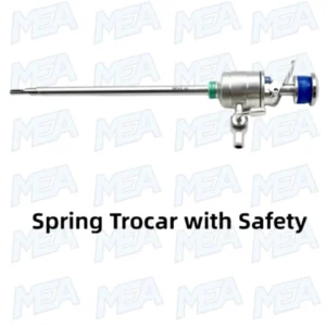 Spring trocar with safety mechanism for laparoscopic and endoscopic surgical procedures