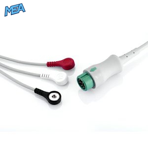 3-lead One-Piece ECG Cable with Snap end AHA for Mindray 040-000965-00 Reusable