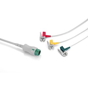 3-lead One-Piece ECG Cable with Grabber/Pinch end IEC for Mindray 040-000966-00 3.6m, Reusable, Defib-Proof