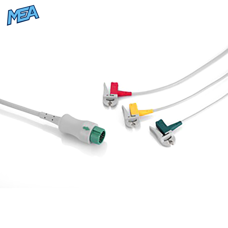3-lead One-Piece ECG Cable with Grabber/Pinch end IEC for Mindray 040-000966-00 3.6m, Reusable, Defib-Proof 1 3-lead One-Piece ECG Cable with Grabber/Pinch end IEC for Mindray 040-000966-00 3.6m, Reusable, Defib-Proof