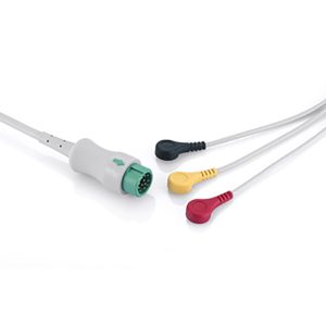 3-lead One-Piece ECG Cable with Snap end IEC for Mindray 040-000967-00 3.6m, Reusable, Defib-Proof