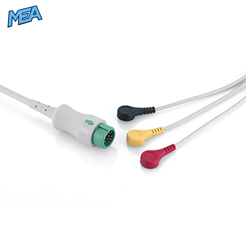 3-lead One-Piece ECG Cable with Snap end IEC for Mindray 040-000967-00 3.6m, Reusable, Defib-Proof 1 3-lead One-Piece ECG Cable with Snap end IEC for Mindray 040-000967-00 3.6m, Reusable, Defib-Proof