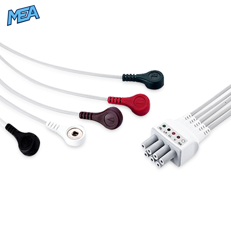 5-lead ECG Leadwire Set with Snap end AHA for Mindray 115-004869-00 Limb + Chest Lead, Reusable 1 5-lead ECG Leadwire Set with Snap end AHA for Mindray 115-004869-00 Limb + Chest Lead, Reusable