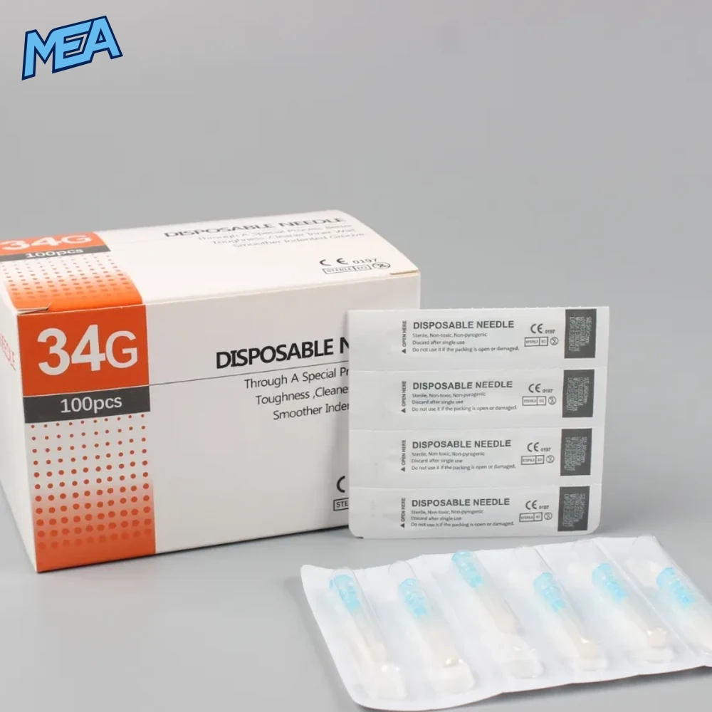 Disposable Hypodermic Needles 29G–34G Ultra-Fine Sterile Luer Needles 1.5mm–13mm (Box of 100) 4 34G ultra-fine disposable needles box of 100 with sterile blister packs