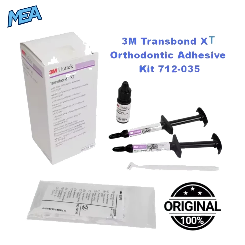 3M Transbond XT Light Cure Orthodontic Adhesive Kit 712-035 (712 035) 2x4g Adhesive Syringes Primer/ml Brush Tips and Brush Holder 1 3M Transbond XT Light Cure Orthodontic Adhesive Kit 712-035 with 2x4g syringes primer brush tips dental bracket bonding system