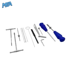 4.0mm cannulated screw instrument set - stainless steel orthopedic surgical tools including guide pins, drill bit, tap, depth gauge and screwdrivers
