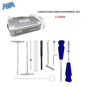 4.0mm cannulated screw instrument set with stainless steel sterilization case 300x200x75mm autoclave tray, orthopedic trauma surgery kit