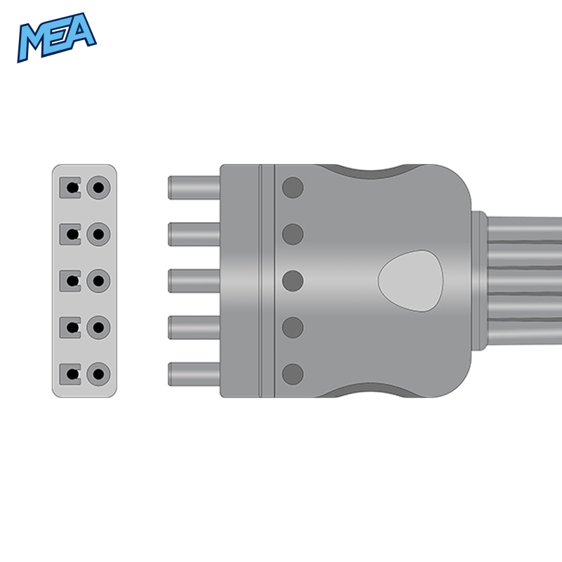 5-lead ECG Leadwire Set with Snap end AHA for Mennen Medical Monitors Reusable, Limb + Chest Lead, Lead Type: Mennen, Shielded 2 5-lead ECG Leadwire Set with Snap end AHA for Mennen Medical Monitors Reusable, Limb + Chest Lead, Lead Type: Mennen, Shielded - Image 2