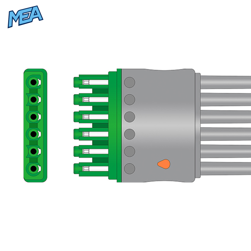 6-lead ECG Leadwire Set with Grabber/Pinch end AHA for Draeger MP03123 Disposable, Limb + Chest Lead, Lead Type: Draeger(Single-Pin), Shielded 2 6-lead ECG Leadwire Set with Grabber/Pinch end AHA for Draeger MP03123 Disposable, Limb + Chest Lead, Lead Type: Draeger(Single-Pin), Shielded - Image 2