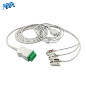 3-lead One-Piece ECG Cable with Grabber/Pinch end AHA for GE Healthcare 2021141-002 Reusable, Limb Lead, 2.5m+0.9m, Shielded