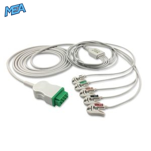 5-lead One-Piece ECG Cable with Grabber/Pinch end AHA for GE Healthcare 2017-004-001 Reusable, Limb + Chest Lead, 2.5m+0.9m, Shielded
