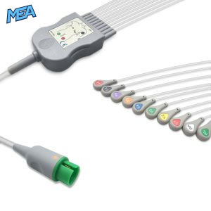 10-lead One-Piece ECG Cable with Snap end AHA for Spacelabs Monitors Reusable, Limb + Chest Lead, 2.2m+mixed 0.9m/1.2m, Defib-Proof (with Resist)