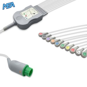 10-lead One-Piece ECG Cable with Snap end AHA for Fukuda Denshi Monitors Reusable, Limb + Chest Lead, 2.2m+mixed 0.9m/1.2m, Defib-Proof (with Resist)