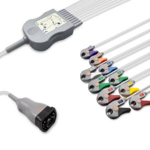 10-lead One-Piece ECG Cable with Grabber/Pinch end AHA for Zoll Monitors Reusable, Limb + Chest Lead, 2.2m+mixed 0.8m/1.2m, Defib-Proof (with Resist)