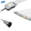 10-lead One-Piece ECG Cable with Snap end AHA for Zoll 8000-1007-02 Reusable, Limb + Chest Lead, 2.2m+mixed 0.9m/1.2m, Defib-Proof (with Resist) 5 EC 10037RS A