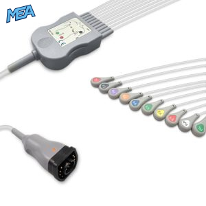 10-lead One-Piece ECG Cable with Snap end AHA for Zoll 8000-1007-02 Reusable, Limb + Chest Lead, 2.2m+mixed 0.9m/1.2m, Defib-Proof (with Resist)