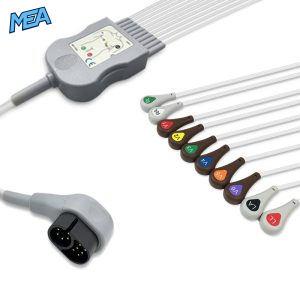 10-lead One-Piece ECG Cable with Snap end AHA for Zoll 8300-0802-01 Reusable, Limb + Chest Lead, 2.2m+mixed 0.9m/1.2m, Defib-Proof (with Resist)