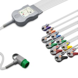 10-lead One-Piece ECG Cable with Grabber/Pinch end AHA for Medtronic Monitors Reusable, Limb+Chest, 2.2m+0.8m/1.2m, Defib-Proof