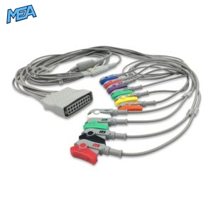 10-lead One-Piece ECG Cable with Grabber/Pinch end AHA for Philips 989803180121 Reusable, Limb + Chest Lead, 2.2m+mixed 0.8m/1.2m, Respiratory Rate