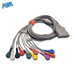 10-lead One-Piece ECG Cable with Snap end AHA for Philips 989803180141 Reusable, Limb + Chest Lead, 2.2m+mixed 0.9m/1.2m, Respiratory Rate