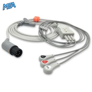 3-lead One-Piece ECG Cable with Snap end AHA for AAMI-Connector Monitors Reusable, Limb Lead, 2.0m+0.9m, Respiratory Rate