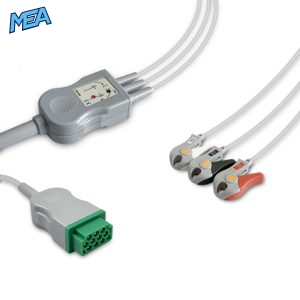 3-lead One-Piece ECG Cable with Grabber/Pinch end AHA for GE Healthcare 5831398 Reusable, Limb Lead, 2.5m+0.9m, Respiratory Rate