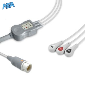 3-lead One-Piece ECG Cable with Snap end AHA for Philips M1972A Reusable, Limb Lead, 2.5m+0.9m, Defib-Proof (with Resist)
