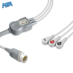 3-lead One-Piece ECG Cable with Snap end AHA for Philips M1733A Reusable, Limb Lead, 2.5m+0.9m, Defib-Proof (with Resist)