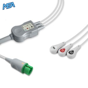 3-lead One-Piece ECG Cable with Snap end AHA for Spacelabs 72713 Reusable, Limb Lead, 2.5m+0.9m, Defib-Proof (with Resist)