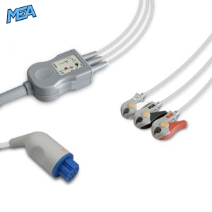 3-lead One-Piece ECG Cable with Grabber/Pinch end AHA for Artema S&W Monitors Reusable, Limb Lead, 2.5m+0.9m, Respiratory Rate