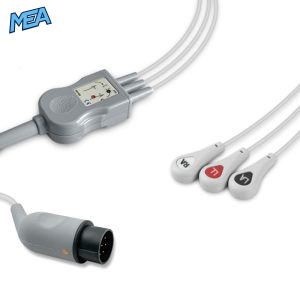 3-lead One-Piece ECG Cable with Snap end AHA for Nihon Kohden BC-763VA Reusable, Limb Lead, 2.5m+0.9m, Defib-Proof (with Resist)