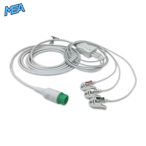 3-lead One-Piece ECG Cable with Grabber/Pinch end AHA for Mindray EA6231A Reusable, Limb Lead, 2.5m+0.9m, Respiratory Rate