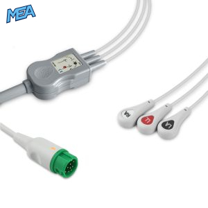 3-lead One-Piece ECG Cable with Snap end AHA for Mindray 043-000487-01 Reusable, Limb Lead, 2.5m+0.9m, Respiratory Rate
