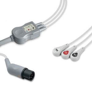 3-lead One-Piece ECG Cable with Snap end AHA for Datascope 0131-00-0079 Reusable, Limb Lead, 2.5m+0.9m, Defib-Proof (with Resist)