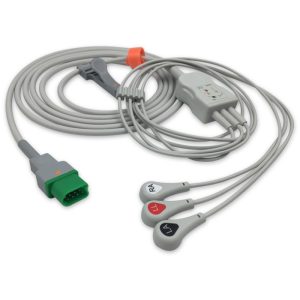 3-lead One-Piece ECG Cable with Snap end AHA for Datascope Monitors Reusable, Limb Lead, 2.5m+0.9m, Defib-Proof (with Resist)