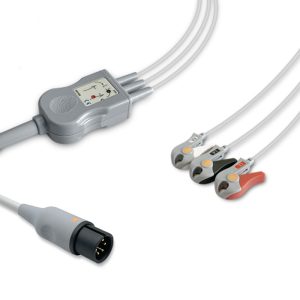 3-lead One-Piece ECG Cable with Grabber/Pinch end AHA for Welch Allyn 9293-050-50 Reusable, Limb Lead, 2.5m+0.9m, Defib-Proof (with Resist)