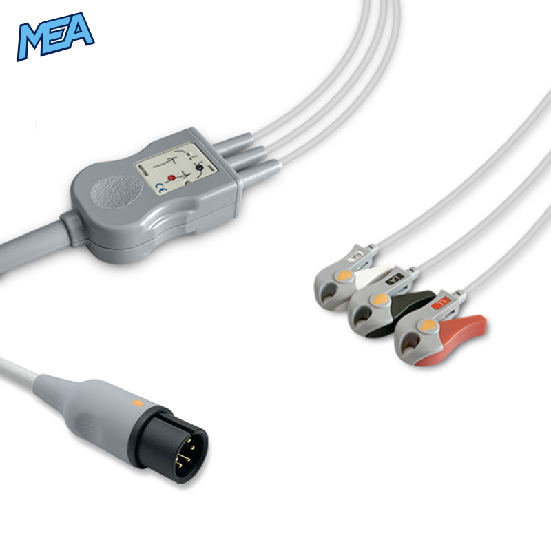 3-lead One-Piece ECG Cable with Grabber/Pinch end AHA for Welch Allyn 9293-050-50 Reusable, Limb Lead, 2.5m+0.9m, Defib-Proof (with Resist) 1 3-lead One-Piece ECG Cable with Grabber/Pinch end AHA for Welch Allyn 9293-050-50 Reusable, Limb Lead, 2.5m+0.9m, Defib-Proof (with Resist)