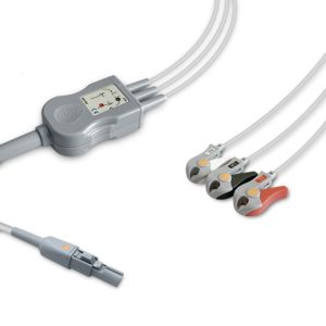 3-lead One-Piece ECG Cable with Grabber/Pinch end AHA for Welch Allyn Monitors Reusable, Limb Lead, 2.5m+0.9m, Defib-Proof (with Resist)