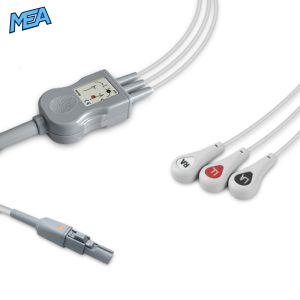 3-lead One-Piece ECG Cable with Snap end AHA for Welch Allyn 008-0880-00 Reusable, Limb Lead, 2.5m+0.9m, Defib-Proof (with Resist)
