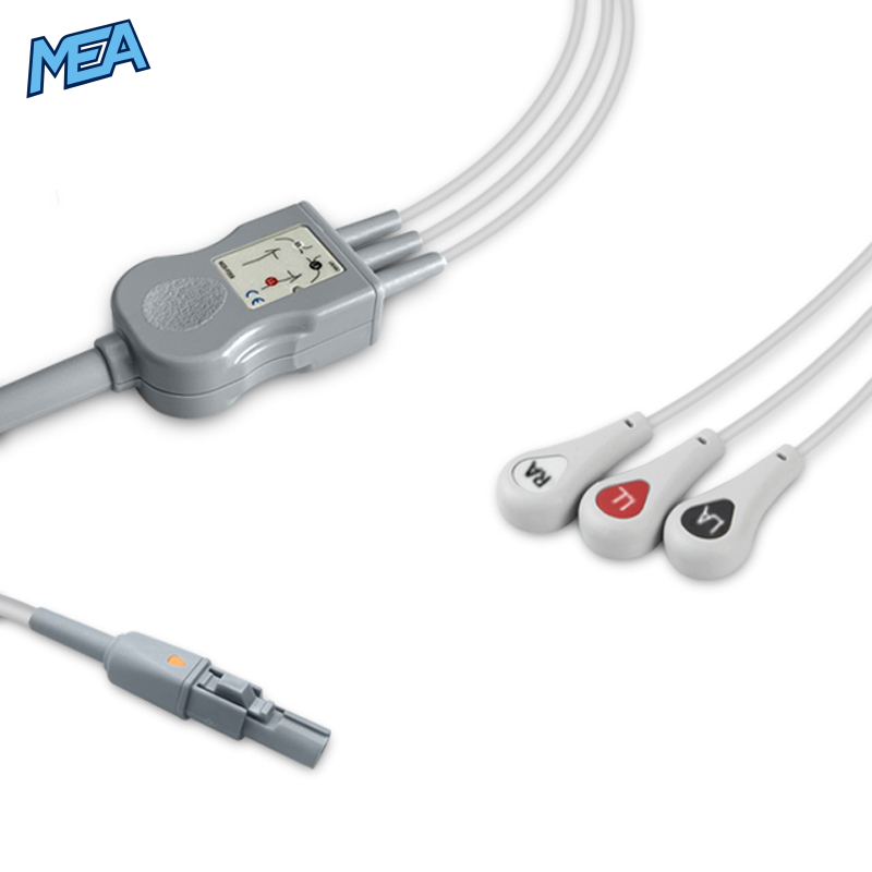 3-lead One-Piece ECG Cable with Snap end AHA for Welch Allyn 008-0880-00 Reusable, Limb Lead, 2.5m+0.9m, Defib-Proof (with Resist) 1 3-lead One-Piece ECG Cable with Snap end AHA for Welch Allyn 008-0880-00 Reusable, Limb Lead, 2.5m+0.9m, Defib-Proof (with Resist)